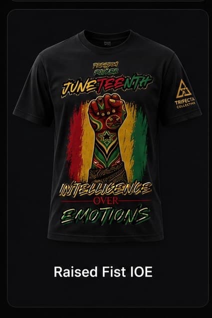 Raised fist Intelligence Over Emotions shirt mockup artwork
